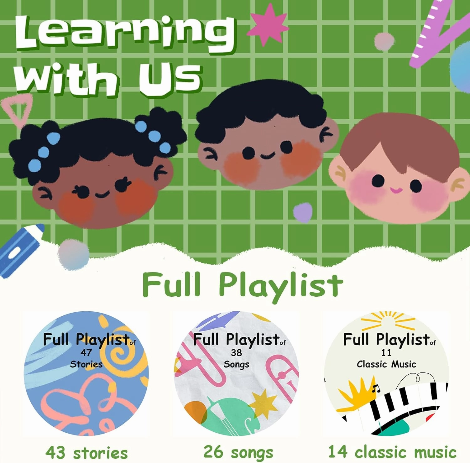 Retysaz Kids Phonograph with 96 Cards, Story Music Player Kids 3-6 Musical Sensory Toy boy Girl,Toddler Audio Pre-Kindergarten Toy Early Childhood Education Present Birthday Green