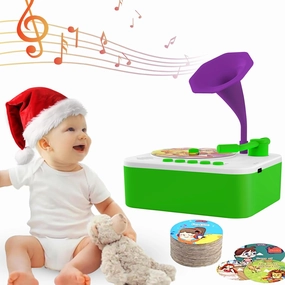 Retysaz Kids Phonograph with 96 Cards, Story Music Player Kids 3-6 Musical Sensory Toy boy Girl,Toddler Audio Pre-Kindergarten Toy Early Childhood Education Present Birthday Green