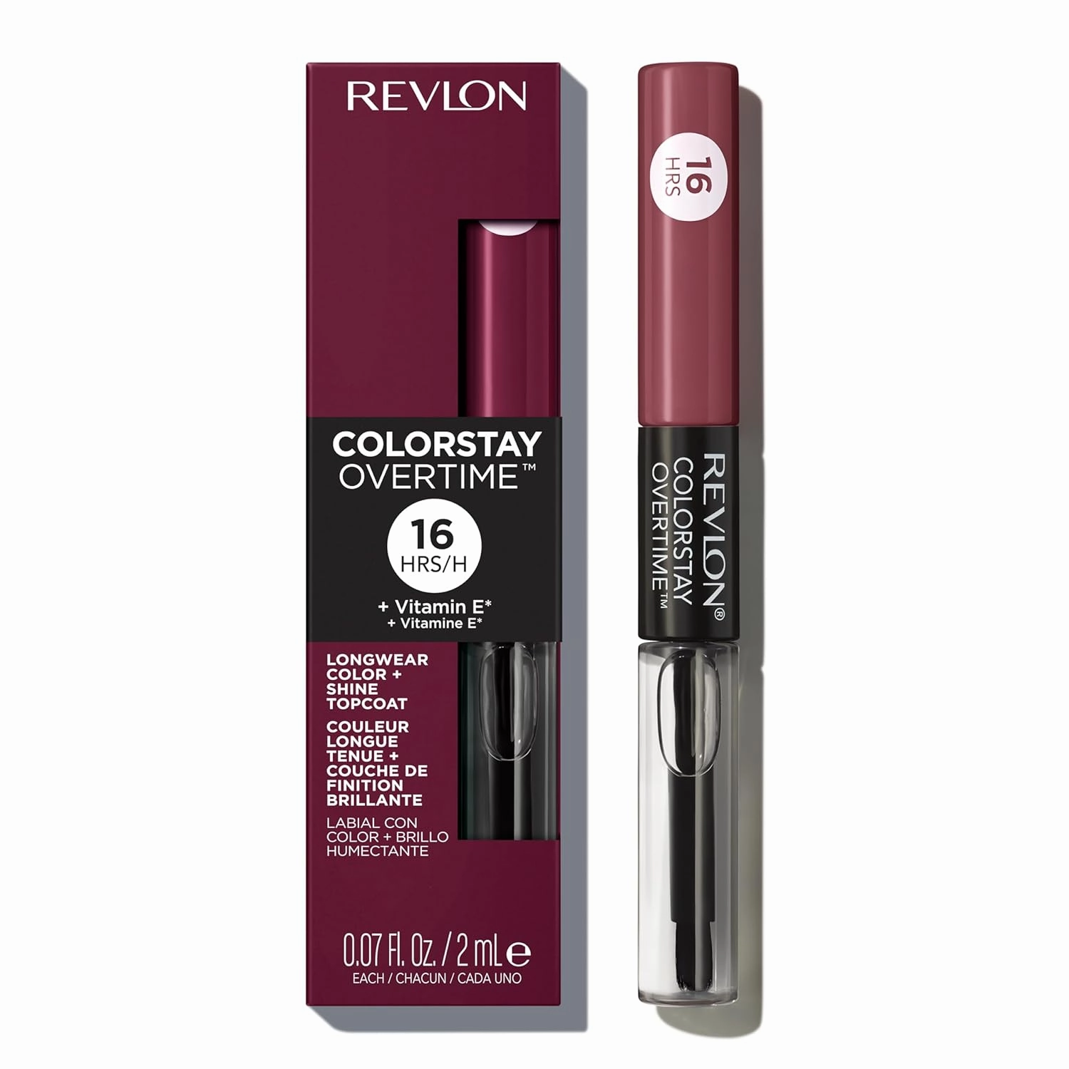 REVLON Liquid Lipstick with Clear Lip Gloss, ColorStay Overtime Lipcolor, Dual Ended with Vitamin E, 270 Relentless Raisin, 0.07 Fl Oz (Pack of 2)