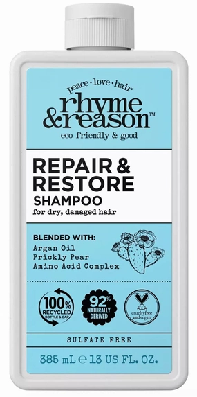 Rhyme & Reason Repair and Restore Shampoo Conditioner SET. 13 Fl. Oz. For Dry Damaged Hair. Hydrate Repair. Formulated with Argan Oil, Prickly Pear Amino Acid Complex. Vegan Cruelty Free.