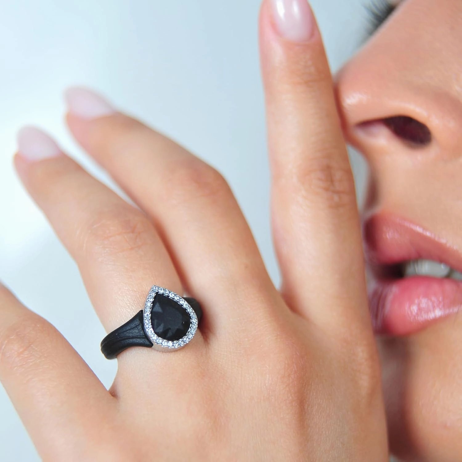 Rinfit Womens Silicone Wedding Ring - Anniversary Ring Women - Promise Rings for Her with Pear Metal Frame & Cubic Zirconia Stones - Patented Design