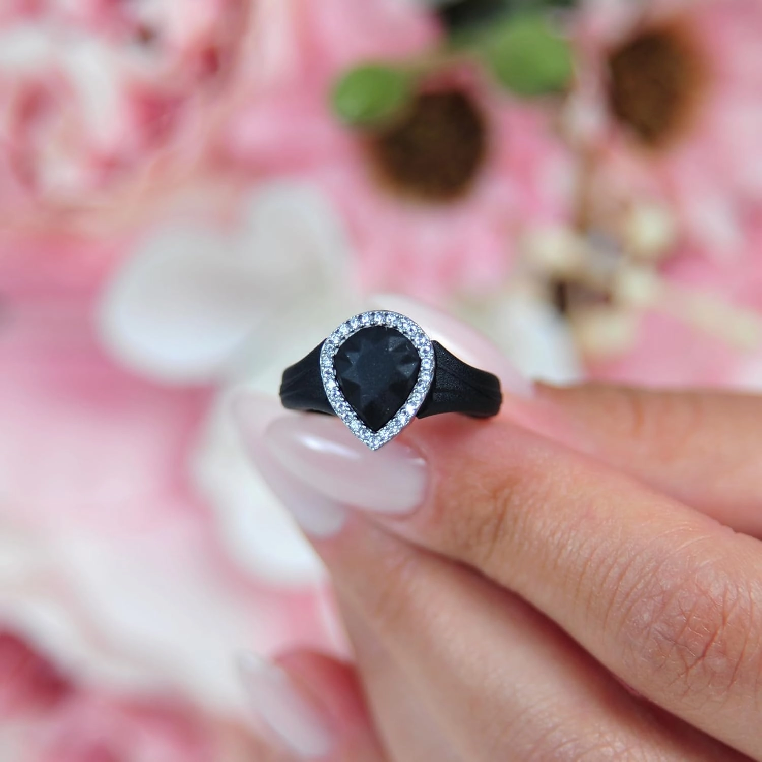 Rinfit Womens Silicone Wedding Ring - Anniversary Ring Women - Promise Rings for Her with Pear Metal Frame & Cubic Zirconia Stones - Patented Design