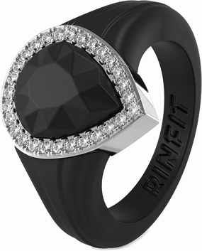 Rinfit Womens Silicone Wedding Ring - Anniversary Ring Women - Promise Rings for Her with Pear Metal Frame & Cubic Zirconia Stones - Patented Design