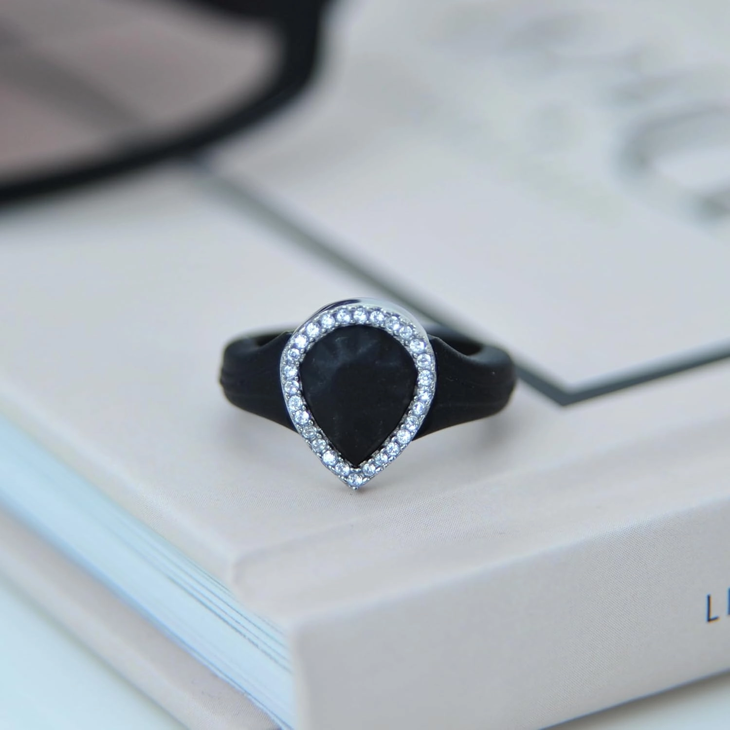Rinfit Womens Silicone Wedding Ring - Anniversary Ring Women - Promise Rings for Her with Pear Metal Frame & Cubic Zirconia Stones - Patented Design