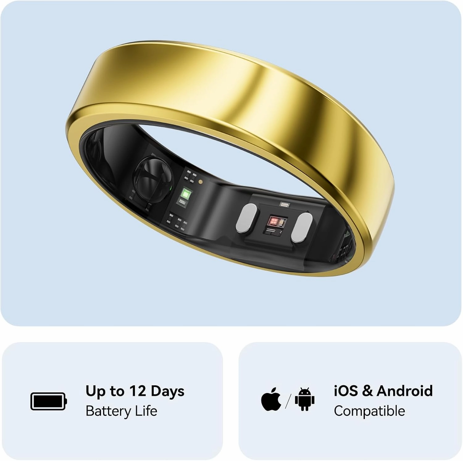 RingConn Gen 2, World’s First Smart Ring with Sleep Apnea Monitoring, No APP Subscription, 12-Day Battery Life, Stress/Heart Rate/Women's Health Tracker, Android & iOS Compatible (Gold, Size 7)