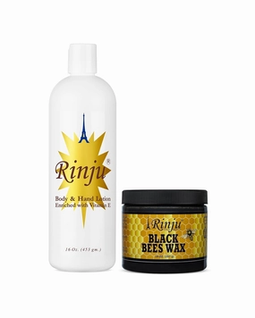 Rinju Body and Hand Lotion and Black Beeswax- Pack of 2 - Non-Greasy Lotion for Women & Men, Enriched with Vitamin E (16 Oz) - Protect Hair Fall, Moisturize and Shine (14 Oz) - Skin Care Essentials