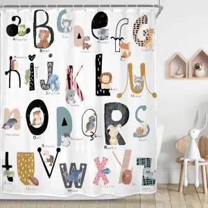 Riyidecor Kids ABC Learning Alphabet Shower Curtain for Bathroom Decor 60Wx72H Educational Study Boys Baby Children Funny Large A to Z Art Printed Fabric Polyester Waterproof 12 Pack Plastic Hooks