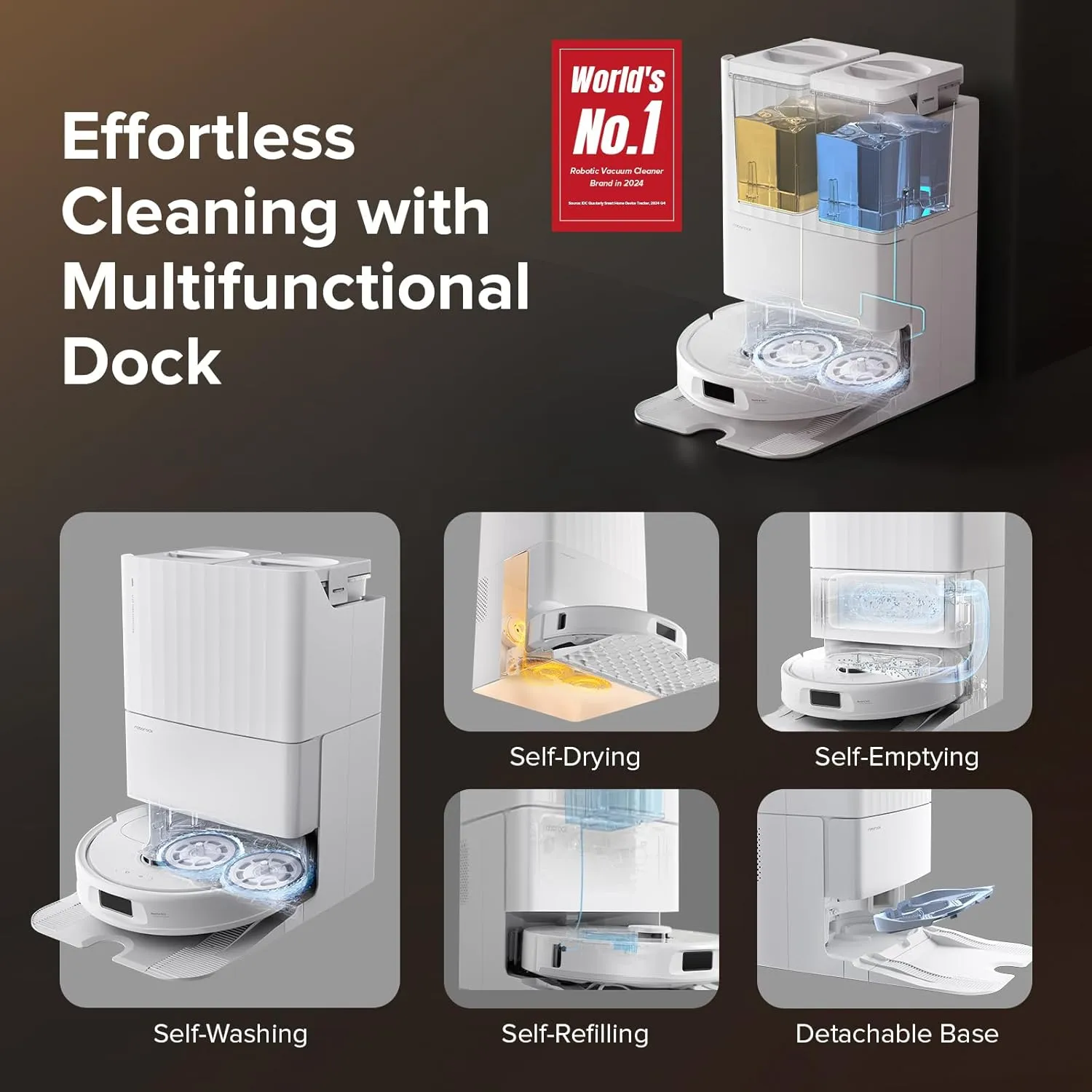 roborock Qrevo S Robot Vacuum and Mop, Self-Drying, Auto Mop Washing, 7000Pa Suction, Self-Emptying & Refilling, 10mm Mop Lifting, 200RPM Spinning Mops, Smart Obstacle Avoidance, White