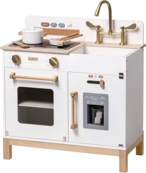 ROBOTIME Play Kitchen for Toddlers, Wooden Kids Play Kitchen Playset with Real Lights & Sounds/Ice Cube Dispenser, Pretend Play Toy Kitchen, Gift for Ages 3  (White)