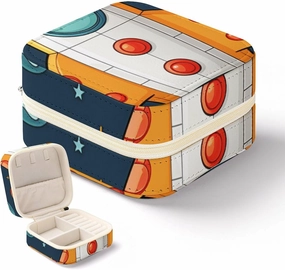 Rocket Clipart Space Ship Jewelry Box with Zipper Portable PU Leather Jewelry Case Travel Jewelry Box Organizer Display Storage Case for Rings Earrings Necklace Gifts