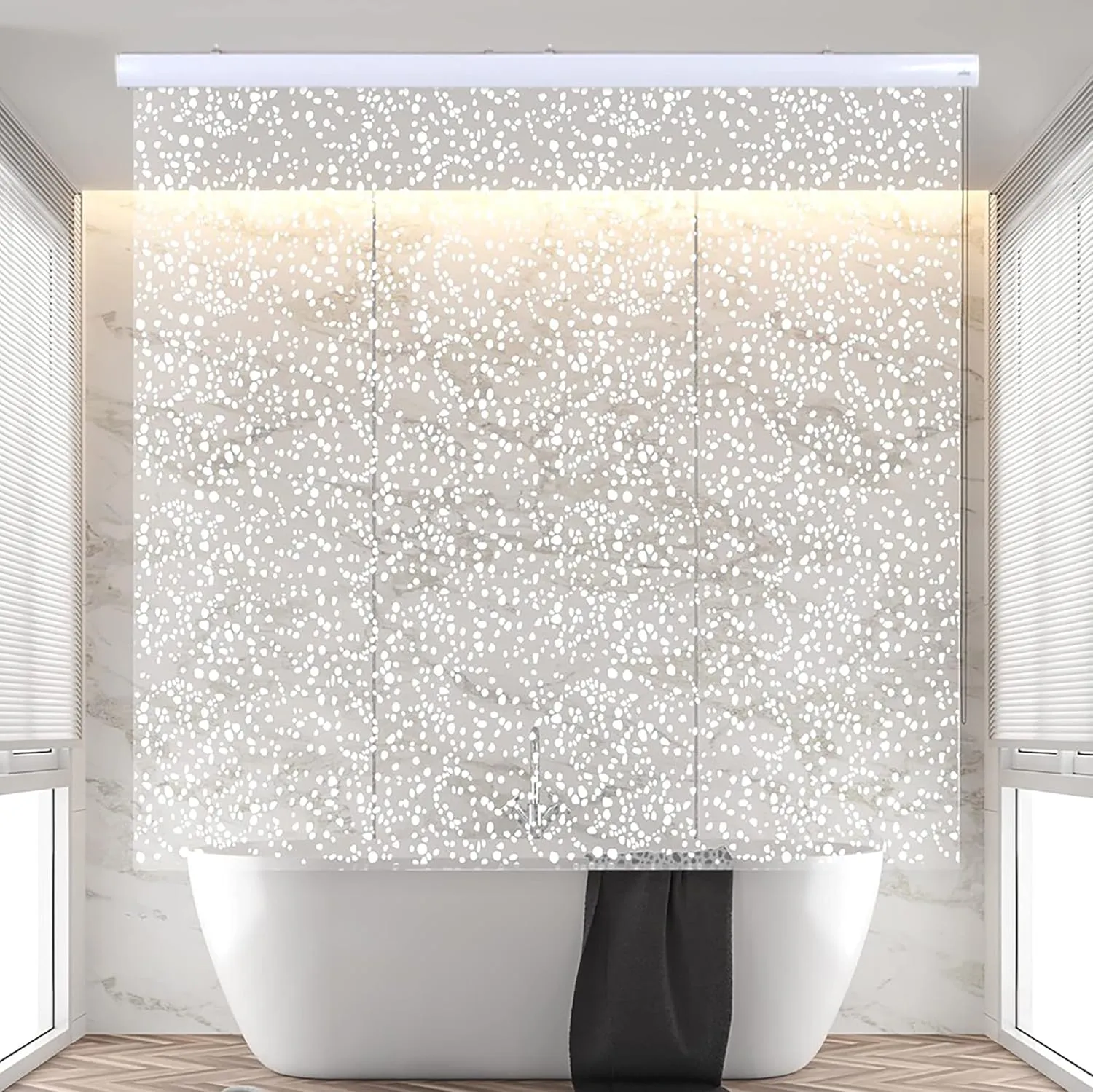 Rollup Shower Curtain for Bathroom. Waterproof, 100% PEVA, Heavy Duty Shower Roller Blind Curtain for Bathtub. No Rods, No Hooks, No Rings! (56"x95") (Sparkle)