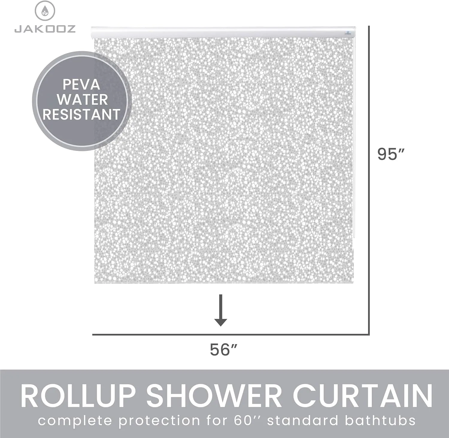 Rollup Shower Curtain for Bathroom. Waterproof, 100% PEVA, Heavy Duty Shower Roller Blind Curtain for Bathtub. No Rods, No Hooks, No Rings! (56"x95") (Sparkle)