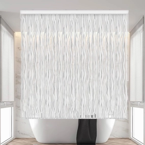 Rollup Shower Curtain for Bathroom. Waterproof, 100% PEVA, Heavy Duty Ceiling Mounted Shower Curtain Roller Blind for Bathtub. No Rods, No Hooks, No Rings! (56"x95") (Wave)