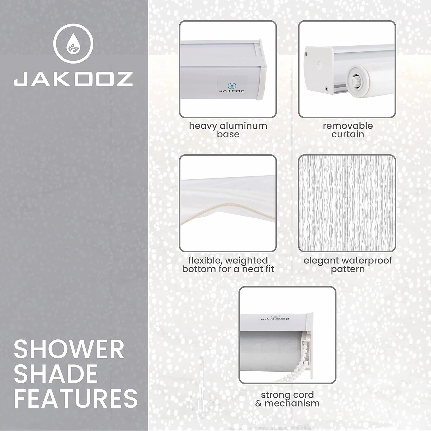 Rollup Shower Curtain for Bathroom. Waterproof, 100% PEVA, Heavy Duty Ceiling Mounted Shower Curtain Roller Blind for Bathtub. No Rods, No Hooks, No Rings! (56"x95") (Wave)