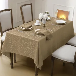 Romanstile Jacquard Rectangle Tablecloth, Waterproof Damask Curly Floral Pattern Table Cloth, Washable Decorative Polyester Table Cover for Kitchen/Dining/Parties - Champagne, 52 x 70 Inch