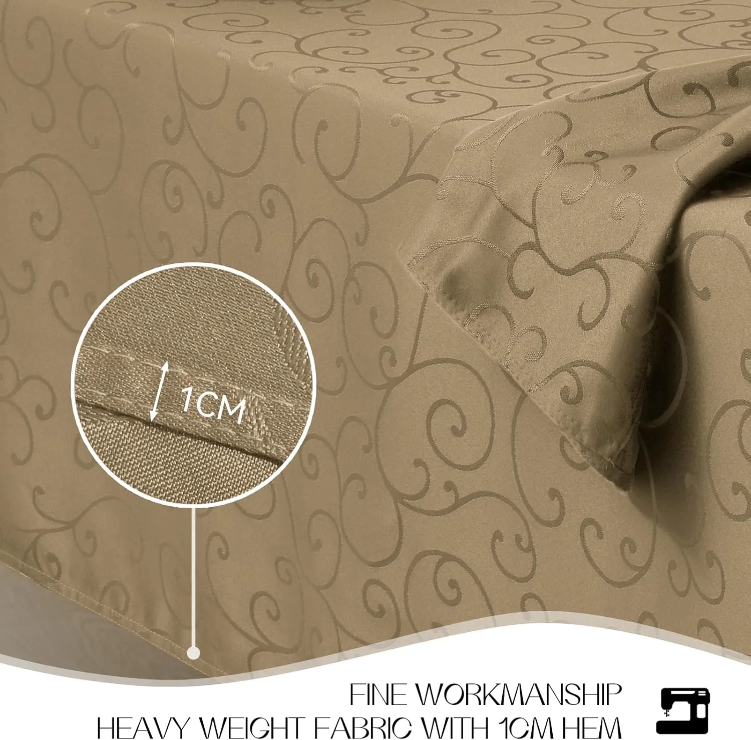 Romanstile Jacquard Rectangle Tablecloth, Waterproof Damask Curly Floral Pattern Table Cloth, Washable Decorative Polyester Table Cover for Kitchen/Dining/Parties - Champagne, 52 x 70 Inch