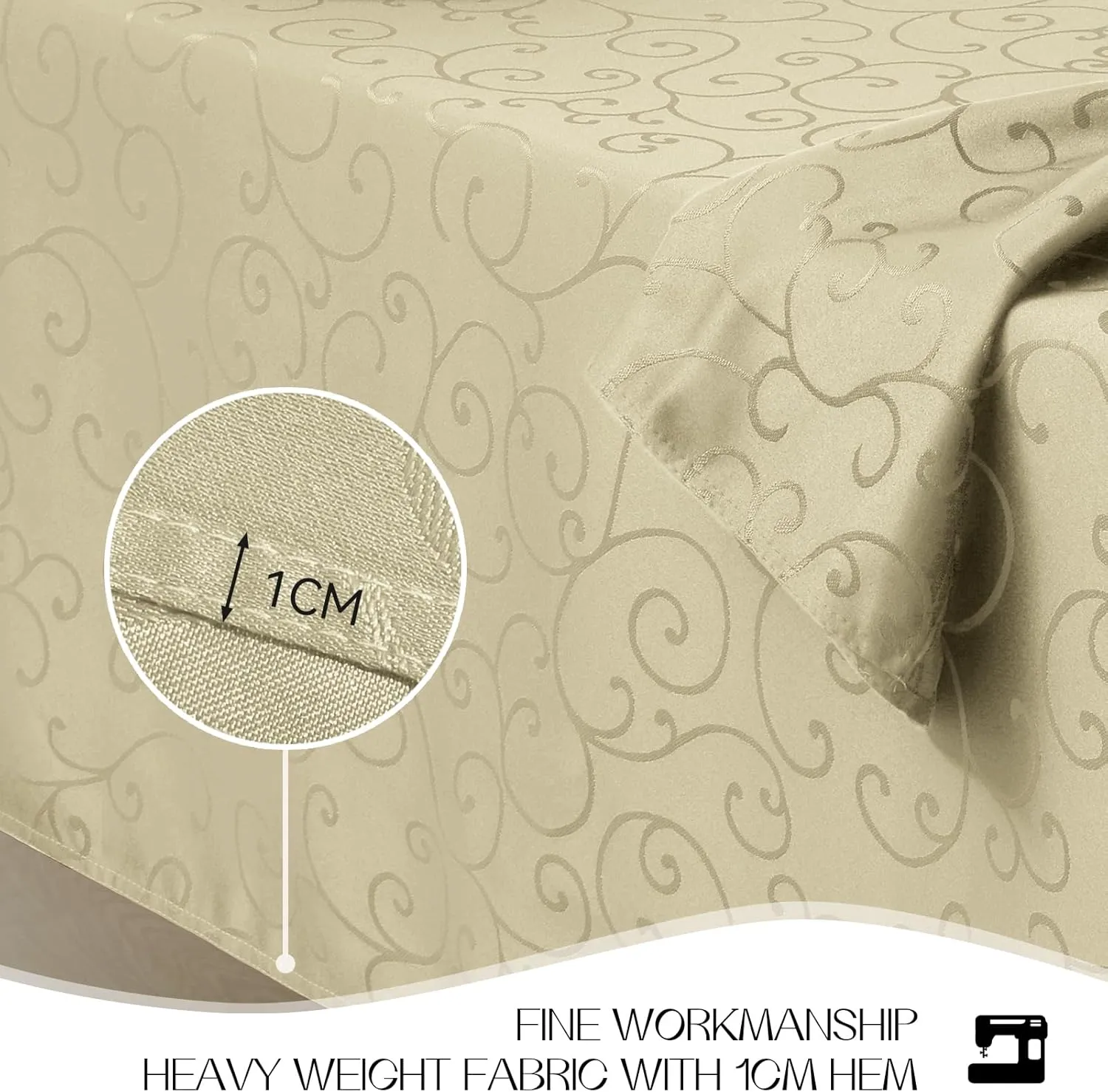 Romanstile Jacquard Rectangle Tablecloth, Waterproof Elegant Damask Curly Floral Pattern Table Cloth, Washable Decorative Polyester Table Cover for Kitchen/Dining/Parties - Beige, 52 x 70 Inch