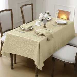 Romanstile Jacquard Rectangle Tablecloth, Waterproof Elegant Damask Curly Floral Pattern Table Cloth, Washable Decorative Polyester Table Cover for Kitchen/Dining/Parties - Beige, 52 x 70 Inch