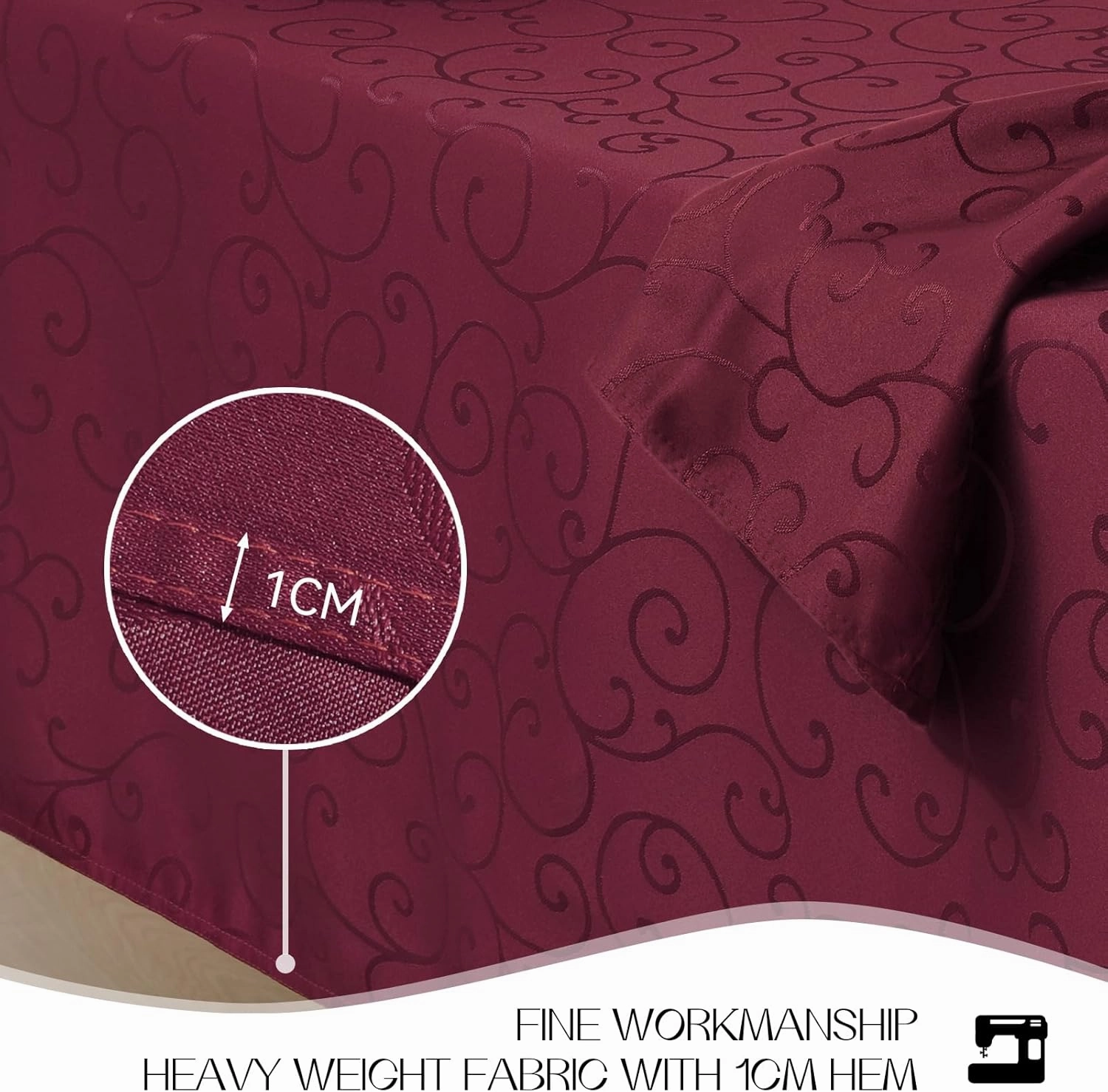 Romanstile Christmas Jacquard Rectangle Tablecloth - Burgundy Waterproof Damask Curly Floral Pattern Decorative Table Cloth, Heavy Weight Fabric Table Cover for Dining/Party/Holiday - 60 x 84 Inch
