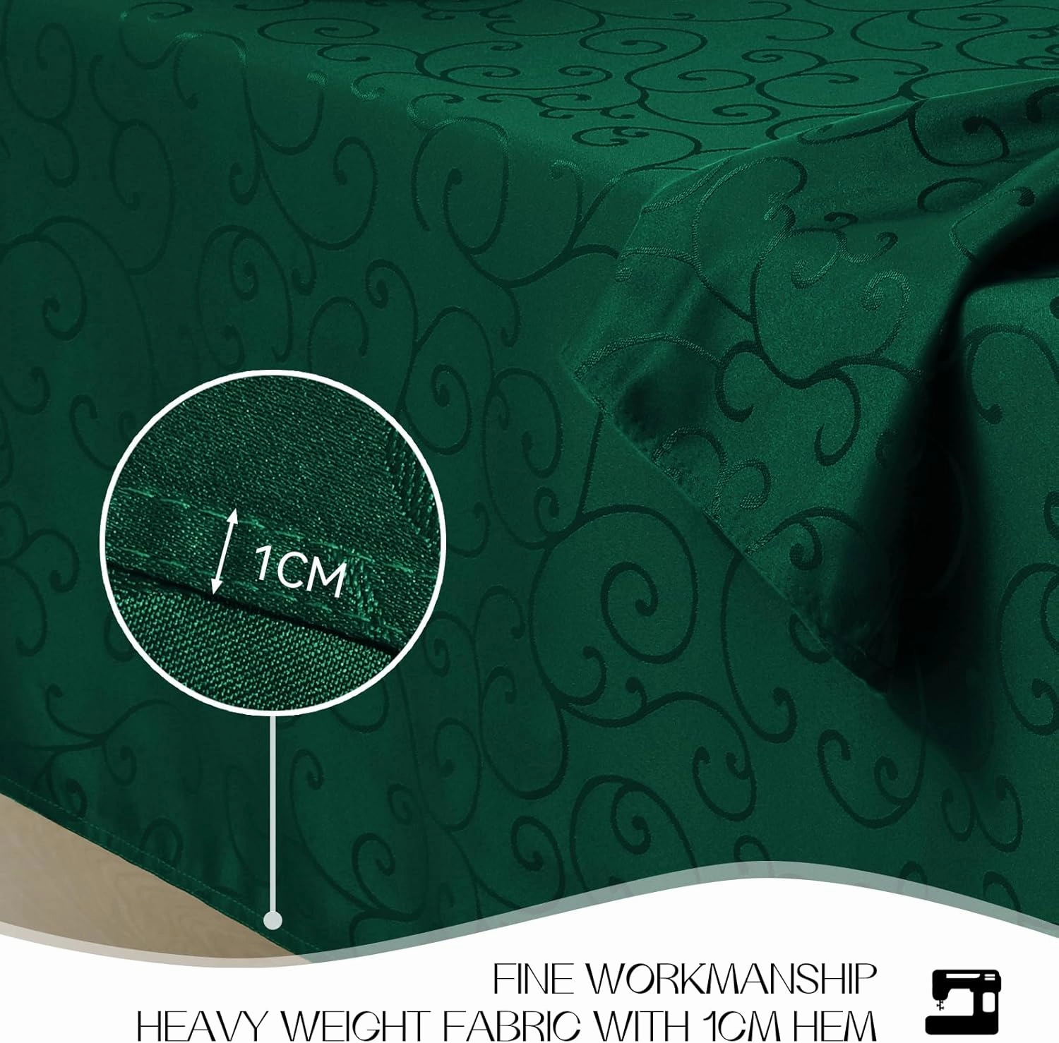 Romanstile Christmas Jacquard Rectangle Tablecloth - Green Waterproof Damask Curly Floral Pattern Decorative Table Cloth, Heavy Weight Fabric Table Cover for Dining/Party/Holiday - 60 x 84 Inch