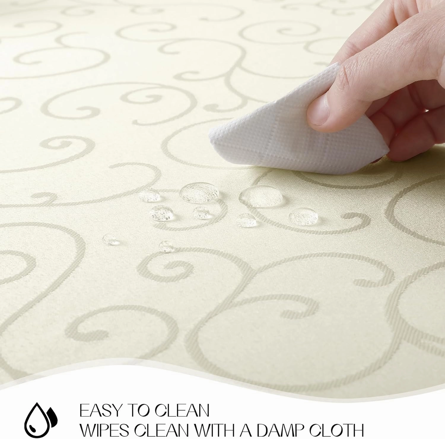 Romanstile Jacquard Rectangle Tablecloth, Waterproof Elegant Damask Curly Floral Pattern Table Cloth, Washable Decorative Polyester Table Cover for Kitchen/Dining/Parties - Ivory/Cream, 52 x 70 Inch