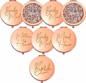Roowest 8 Pcs Bridesmaid Compact Mirrors Bulk Magnifying Makeup Bridesmaid Gifts Set Double Sided for Purse Pocket for Bridal Shower Thank You Gifts Women Wedding Party Favors(Rose Gold)