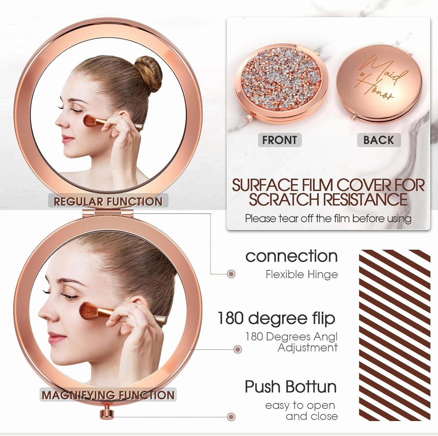 Roowest 8 Pcs Bridesmaid Compact Mirrors Bulk Magnifying Makeup Bridesmaid Gifts Set Double Sided for Purse Pocket for Bridal Shower Thank You Gifts Women Wedding Party Favors(Rose Gold)