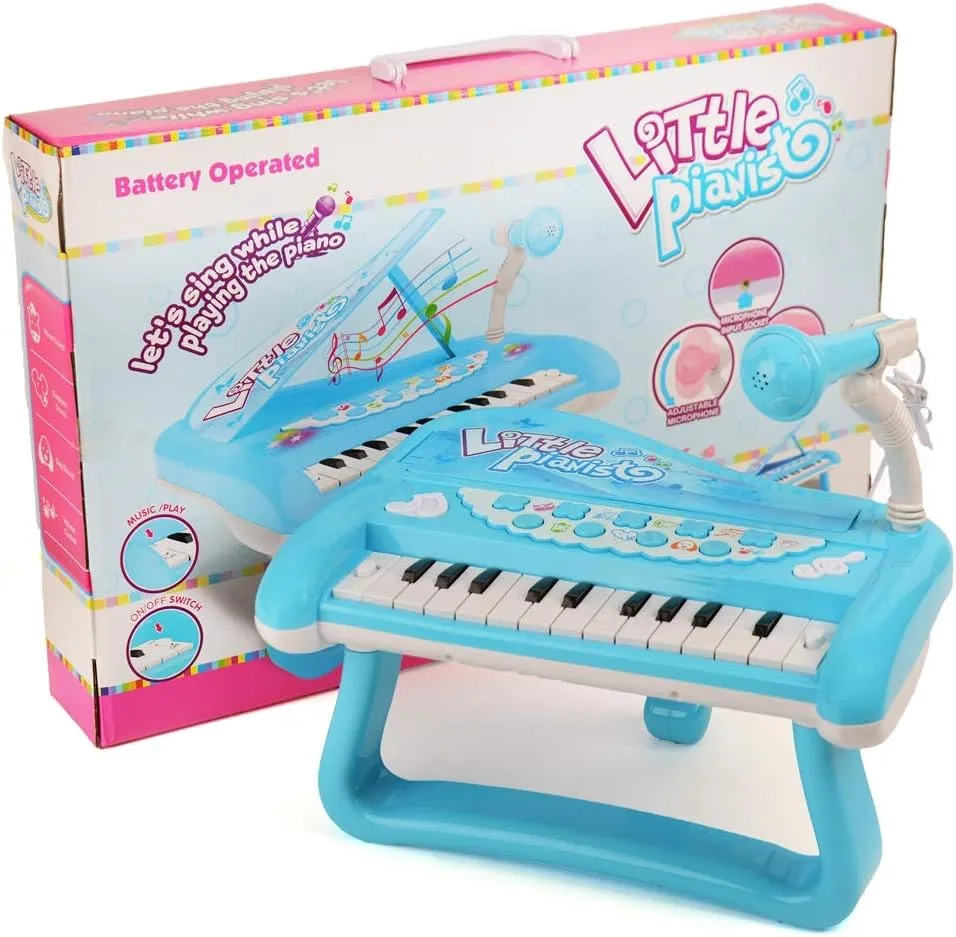 Roxie 24 Keys Piano Keyboard Toy with Microphone for Beginners Music Learning Singing, Toy Musical Instruments for Kids Boys Girls Birthday Gift Toys