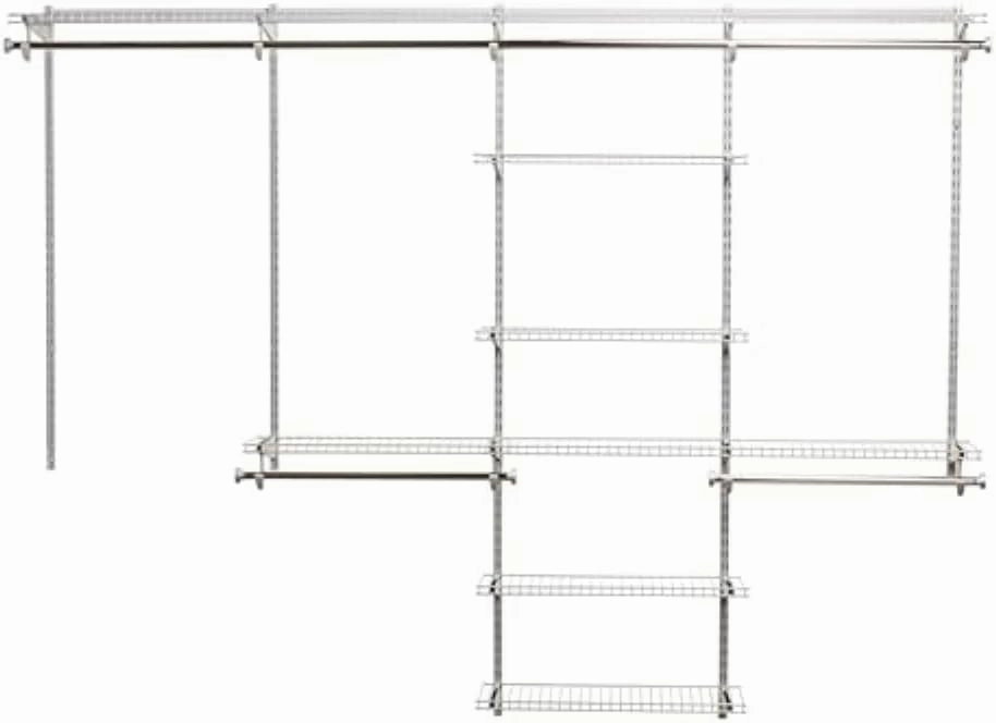 Rubbermaid Configurations Deluxe Custom Closet Kit 4-8 Ft. Adjustable Metal Wire Shelving Titanium Finish Expandable Organization System Hardware Included for Home Closet/Pantry/Laundry/Mudroom