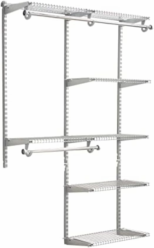 Rubbermaid Configurations Deluxe Custom Closet Kit 4-8 Ft. Adjustable Metal Wire Shelving Titanium Finish Expandable Organization System Hardware Included for Home Closet/Pantry/Laundry/Mudroom