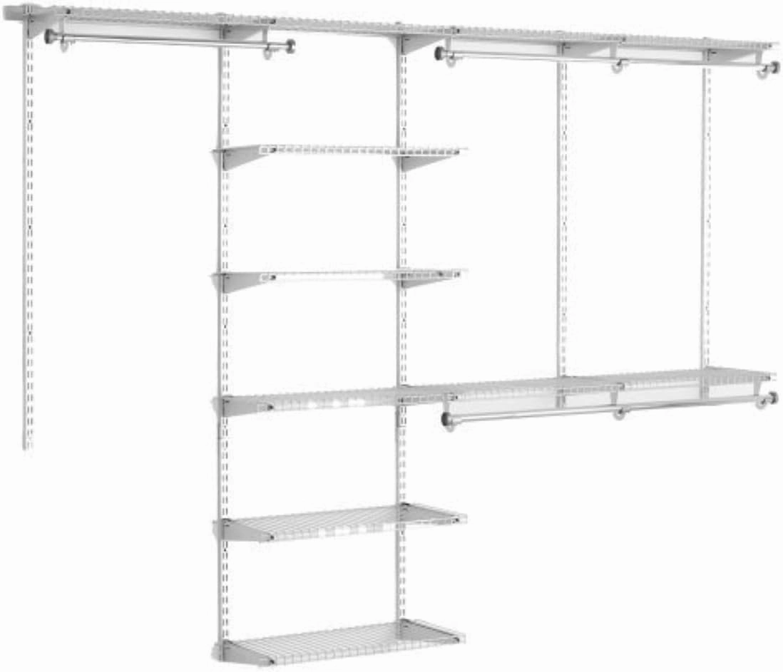 Rubbermaid Configurations Deluxe Custom Closet Kit 4-8 Ft. Adjustable Metal Wire Shelving Titanium Finish Expandable Organization System Hardware Included for Home Closet/Pantry/Laundry/Mudroom