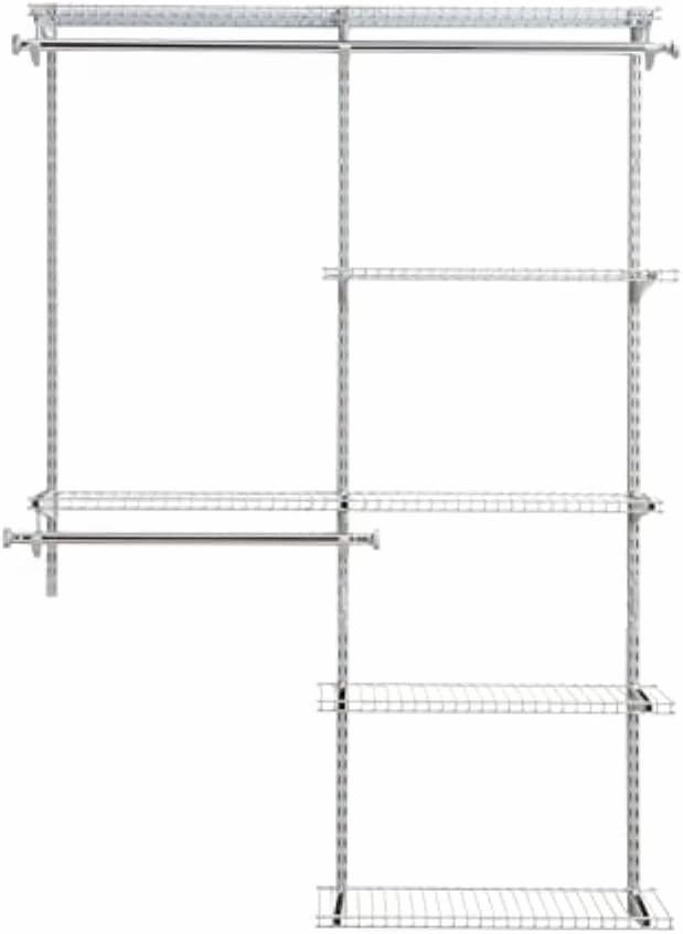 Rubbermaid Configurations Deluxe Custom Closet Kit 4-8 Ft. Adjustable Metal Wire Shelving Titanium Finish Expandable Organization System Hardware Included for Home Closet/Pantry/Laundry/Mudroom