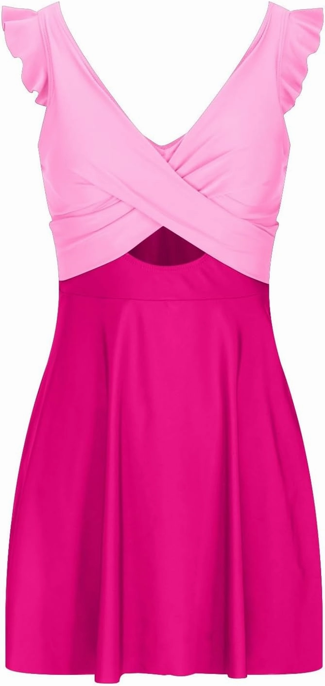 Ruffle One Piece Swimsuits for Women V Neck Ruched Tummy Control Bathing Suits High Cut Monokini Swimwear