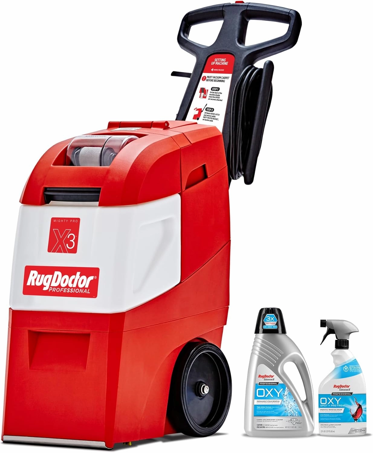 Rug Doctor X3 Commercial Carpet Cleaner - Large Red Oxy Pro Pack, Includes Commercial Carpet Cleaning Machine, 48 oz. Oxy Carpet Cleaner and 22 oz. Oxy Spot & Pre-Treat