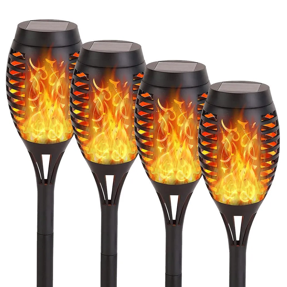 Rynx | 4 Pack Solar Torch Lights with Flickering Flame Outdoor, Waterproof Dancing Flickering Torch Lights, LED Outdoor Landscape Decorative Lights for Garden Terrace Pathway, Automatic On/Off Dusk to Dawn