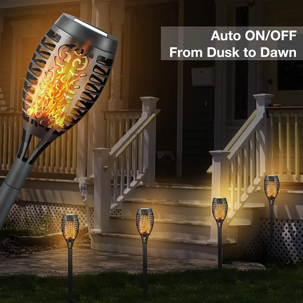 Rynx | 4 Pack Solar Torch Lights with Flickering Flame Outdoor, Waterproof Dancing Flickering Torch Lights, LED Outdoor Landscape Decorative Lights for Garden Terrace Pathway, Automatic On/Off Dusk to Dawn