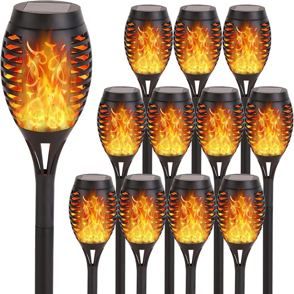 Rynx | 4 Pack Solar Torch Lights with Flickering Flame Outdoor, Waterproof Dancing Flickering Torch Lights, LED Outdoor Landscape Decorative Lights for Garden Terrace Pathway, Automatic On/Off Dusk to Dawn