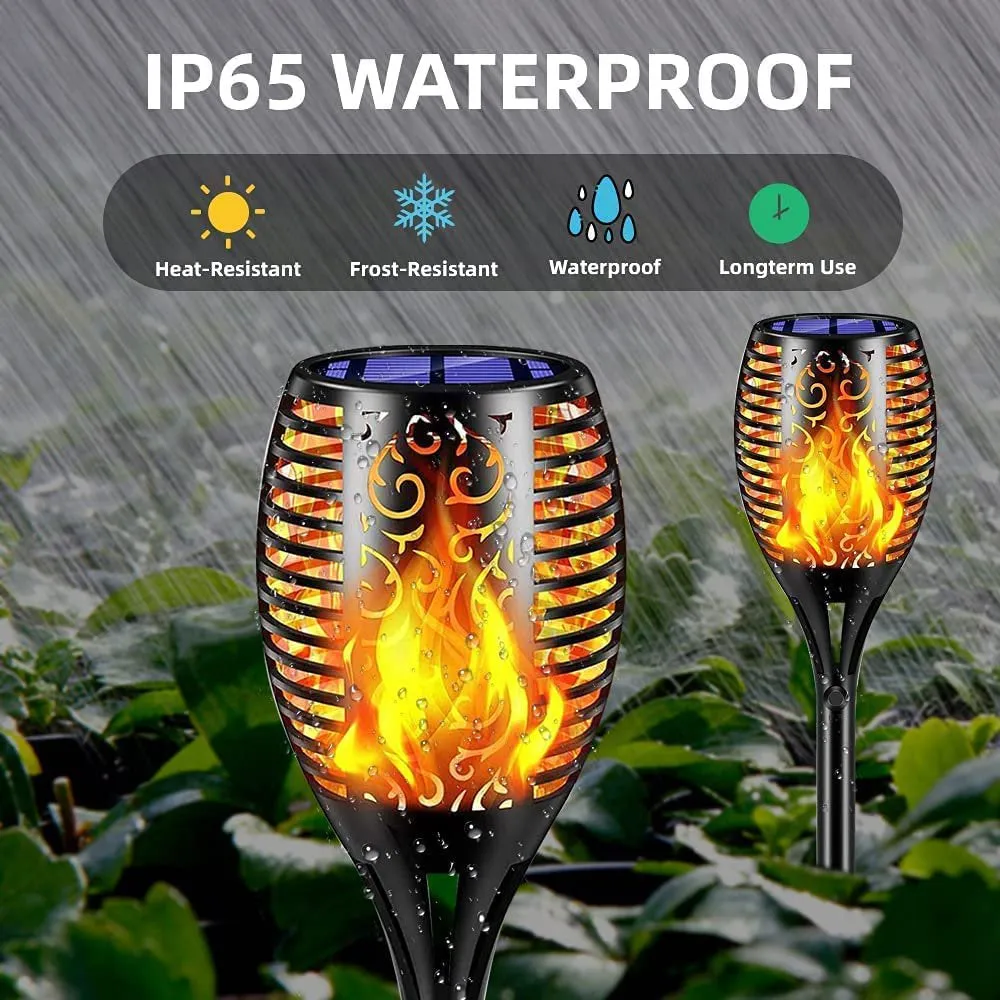 Rynx | 4 Pack Solar Torch Lights with Flickering Flame Outdoor, Waterproof Dancing Flickering Torch Lights, LED Outdoor Landscape Decorative Lights for Garden Terrace Pathway, Automatic On/Off Dusk to Dawn