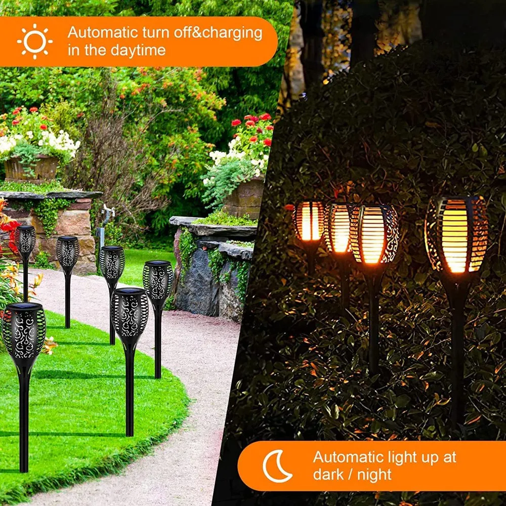Rynx | 4 Pack Solar Torch Lights with Flickering Flame Outdoor, Waterproof Dancing Flickering Torch Lights, LED Outdoor Landscape Decorative Lights for Garden Terrace Pathway, Automatic On/Off Dusk to Dawn