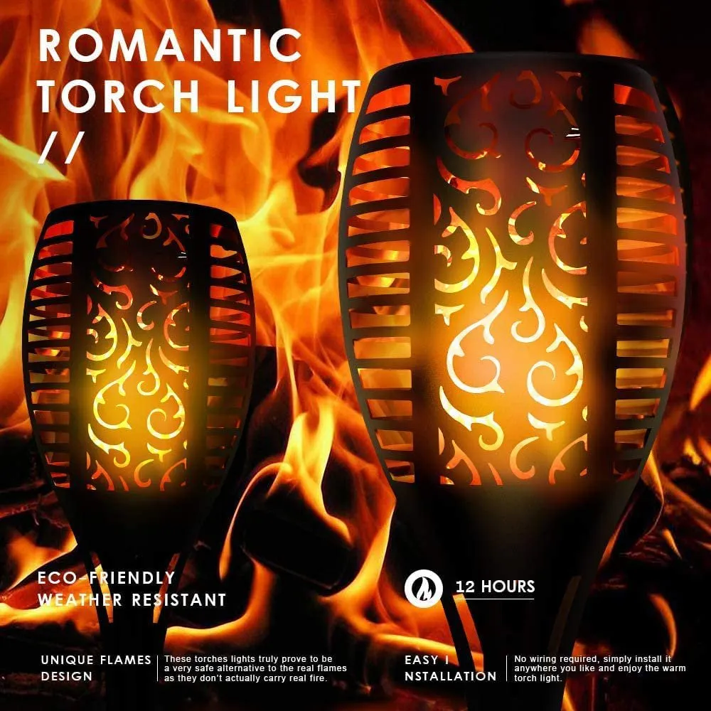 Rynx | 4 Pack Solar Torch Lights with Flickering Flame Outdoor, Waterproof Dancing Flickering Torch Lights, LED Outdoor Landscape Decorative Lights for Garden Terrace Pathway, Automatic On/Off Dusk to Dawn