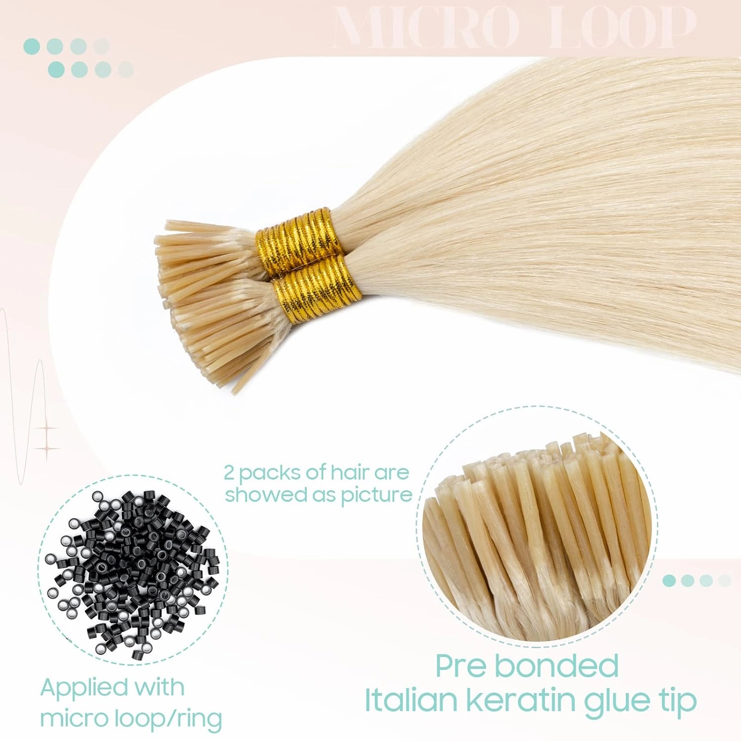 S-noilite Pre Bonded I Tip Hair Extensions Human Hair 100Strands 50Gram Cold Fusion Hair Stick Tip Remy Human Hair Piece Italian Keratin Glue K Tip 16 Inch #613 Bleach Blonde