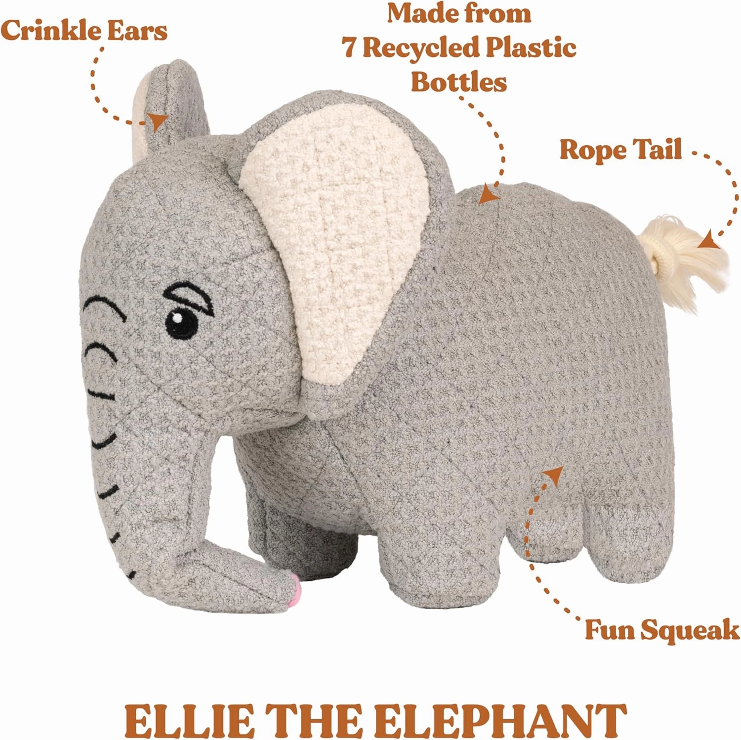Savanna Collection Dog Toys | Jumbo Sized Ellie The Elephant | Cute, Durable, & Sustainable Plush Chew Toys for Dogs 50 lbs & up | Eco Friendly & 100% Recycled Materials