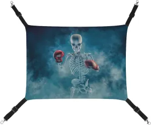 Scary Fighter Skeleton Wearing Boxing Gloves Cat Hanging Hammock Soft Breathable Pet Cage Dog Hammock with Adjustable Straps and Metal Hooks