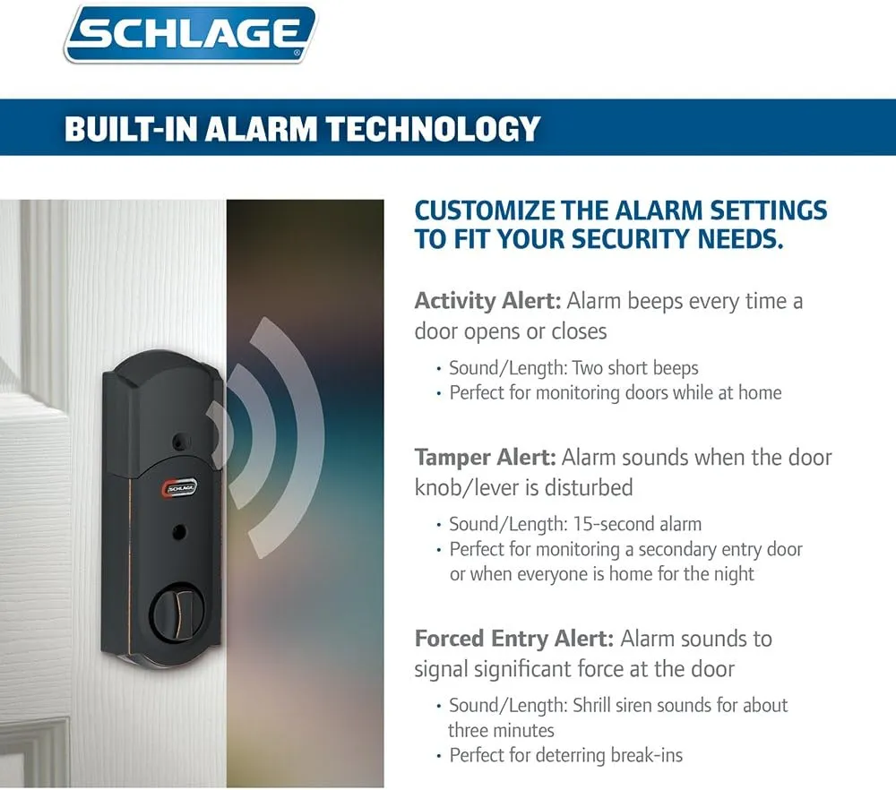 SCHLAGE Z-Wave Connect Camelot Touchscreen Deadbolt with Built-In Alarm, Works with Amazon Alexa via Wink, Aged Bronze, FE469NX ACC 716 CAM LH