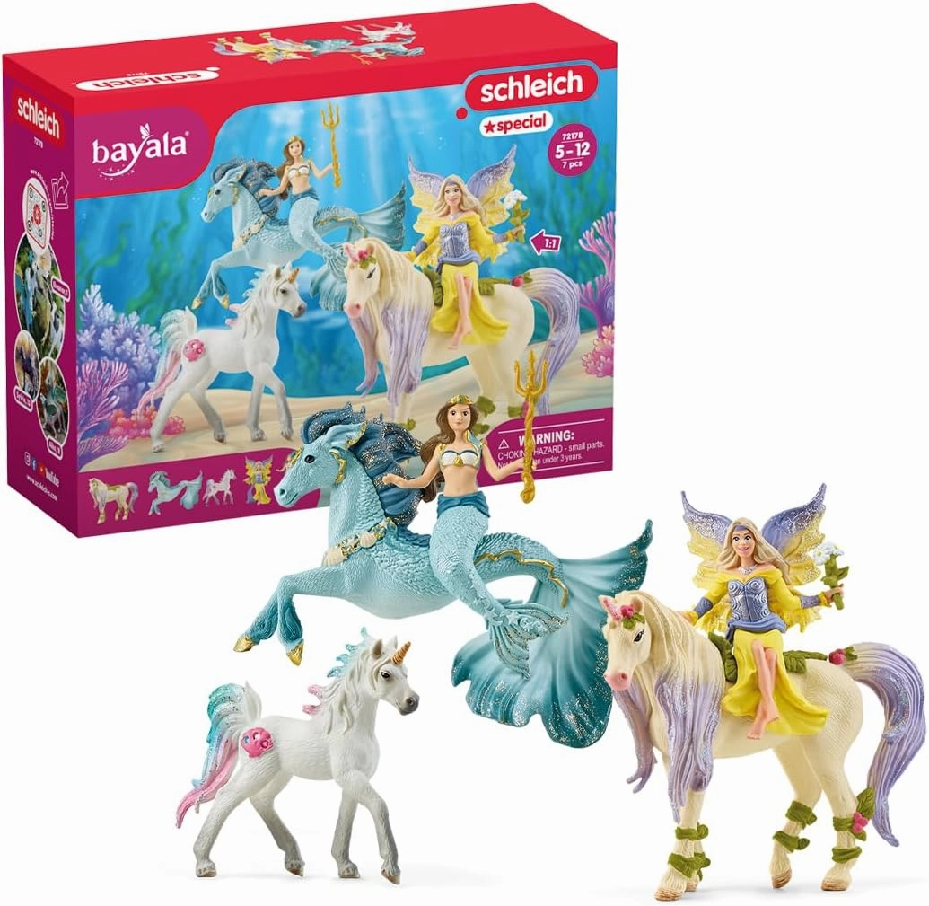 Schleich Bayala - 7 PC Mermaid, Unicorn and Fairy Toy Starter Set for Girls and Boys - Cute Fairies and Unicorn Figures with Accessories - Fantasy Figurine Animal Playset for Kids Ages 5  - 72178