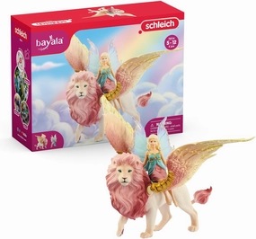 schleich BAYALA - Fairy in Flight on Winged Lion with Moveable Parts, Detachable Toy Fairy Figurine Riding Magical Pink Lion, for Children ages 5-12 Years