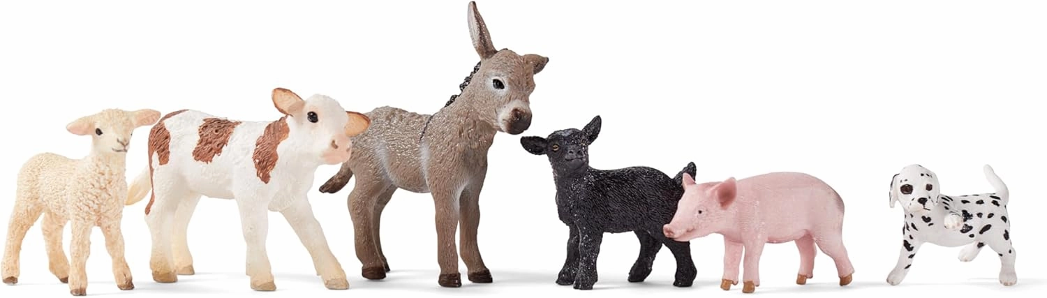 Schleich Farm World - 6 PC Baby Farm Animal Playset with Puppy, Lamb, Goat, Piglet, Calf and Donkey Toys - Realistic Barnyard Figurines - Fun Educational Figures for Kids and Toddlers Ages 3 