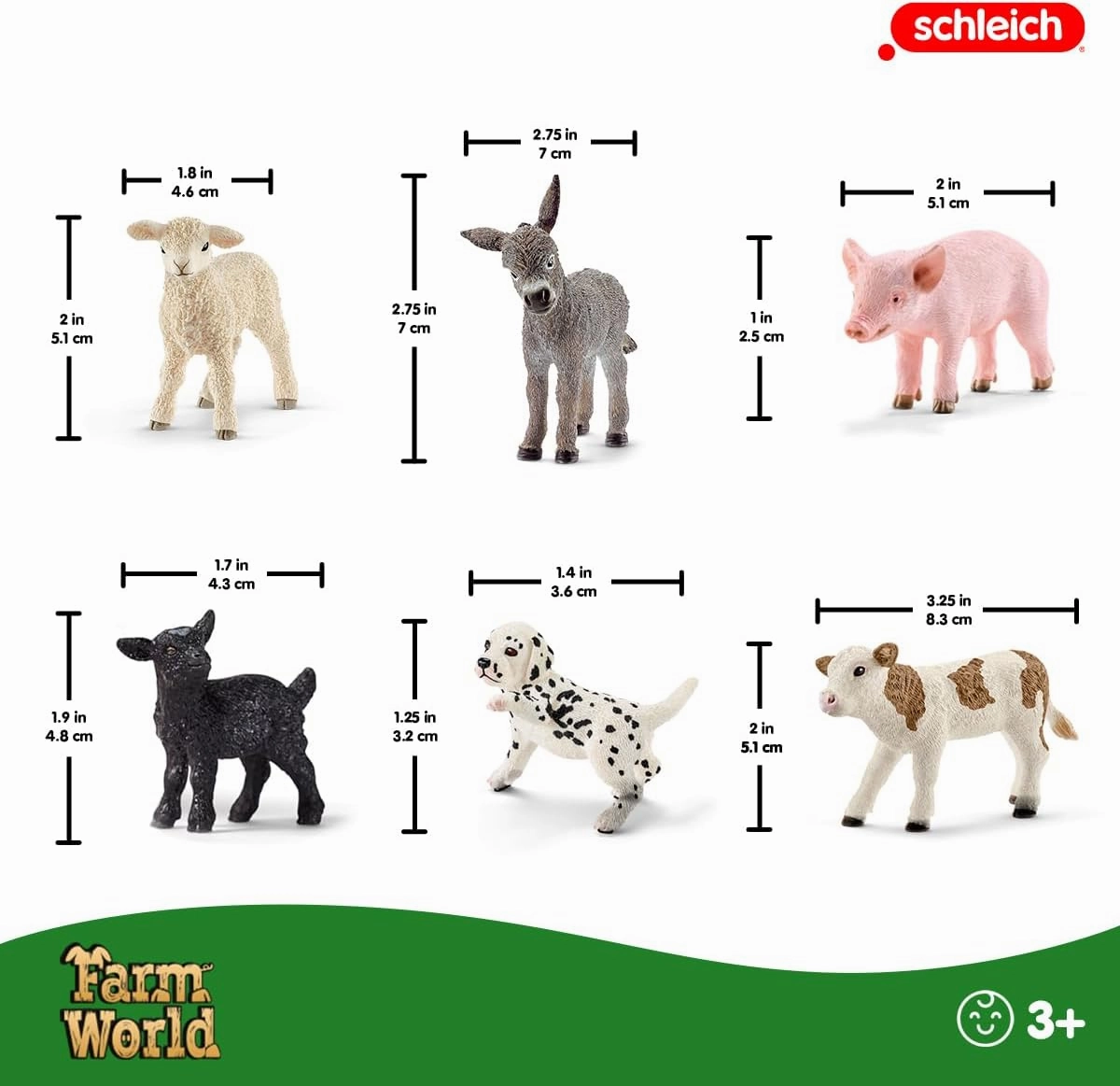 Schleich Farm World - 6 PC Baby Farm Animal Playset with Puppy, Lamb, Goat, Piglet, Calf and Donkey Toys - Realistic Barnyard Figurines - Fun Educational Figures for Kids and Toddlers Ages 3 