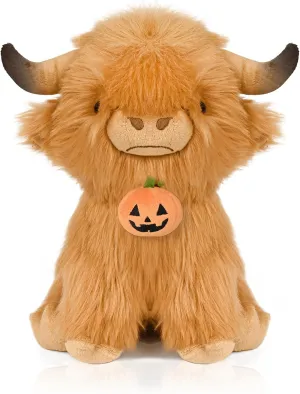 Scottish Highland Cow Stuffed Animal, Realistic Stuffed Cattle Plushie, Plush Toy, 23cm/Brown (Halloween)