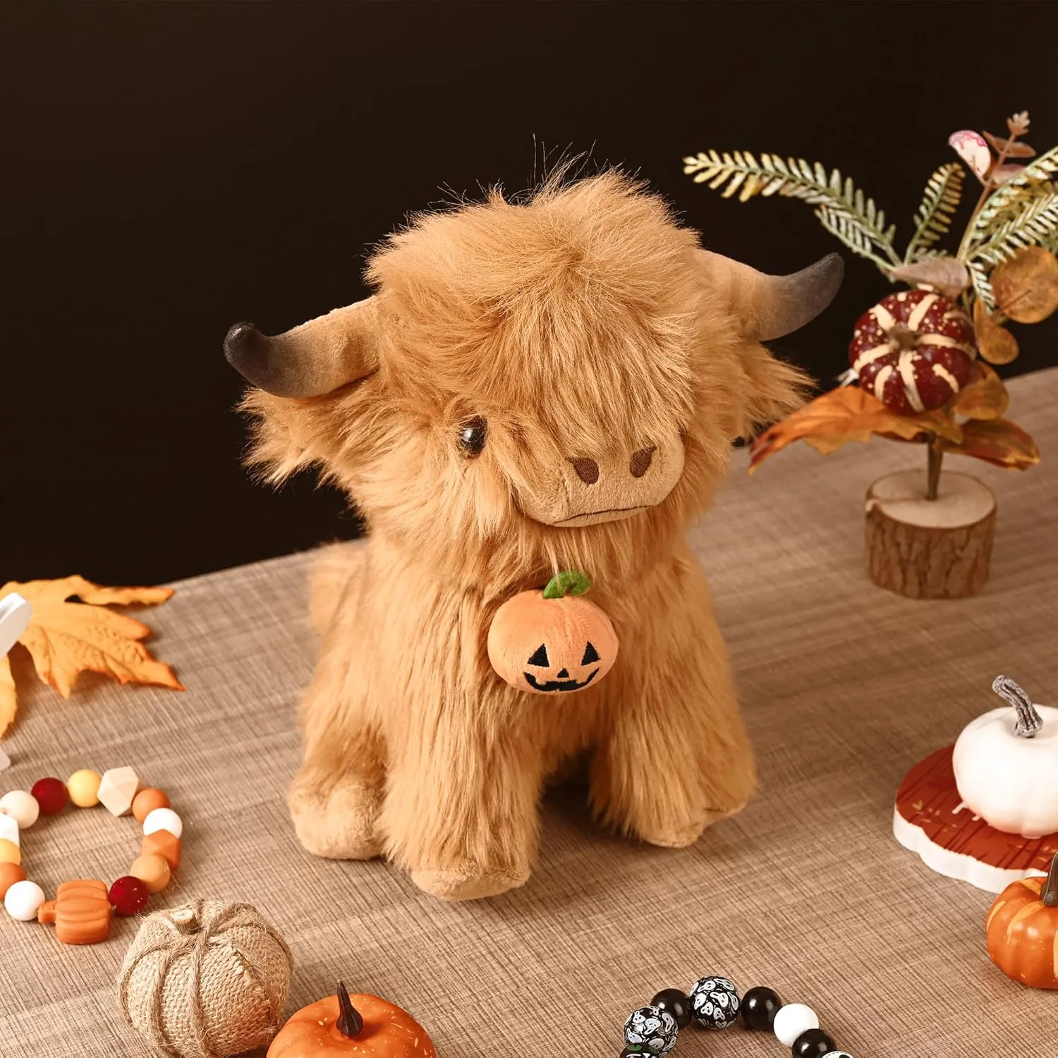 Scottish Highland Cow Stuffed Animal, Realistic Stuffed Cattle Plushie, Plush Toy, 23cm/Brown (Halloween)